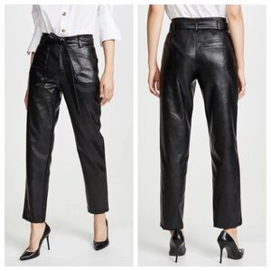 ALEXIS  Castile Black Vegan Faux Leather sz.L Belted Straight Leg Pants Trousers